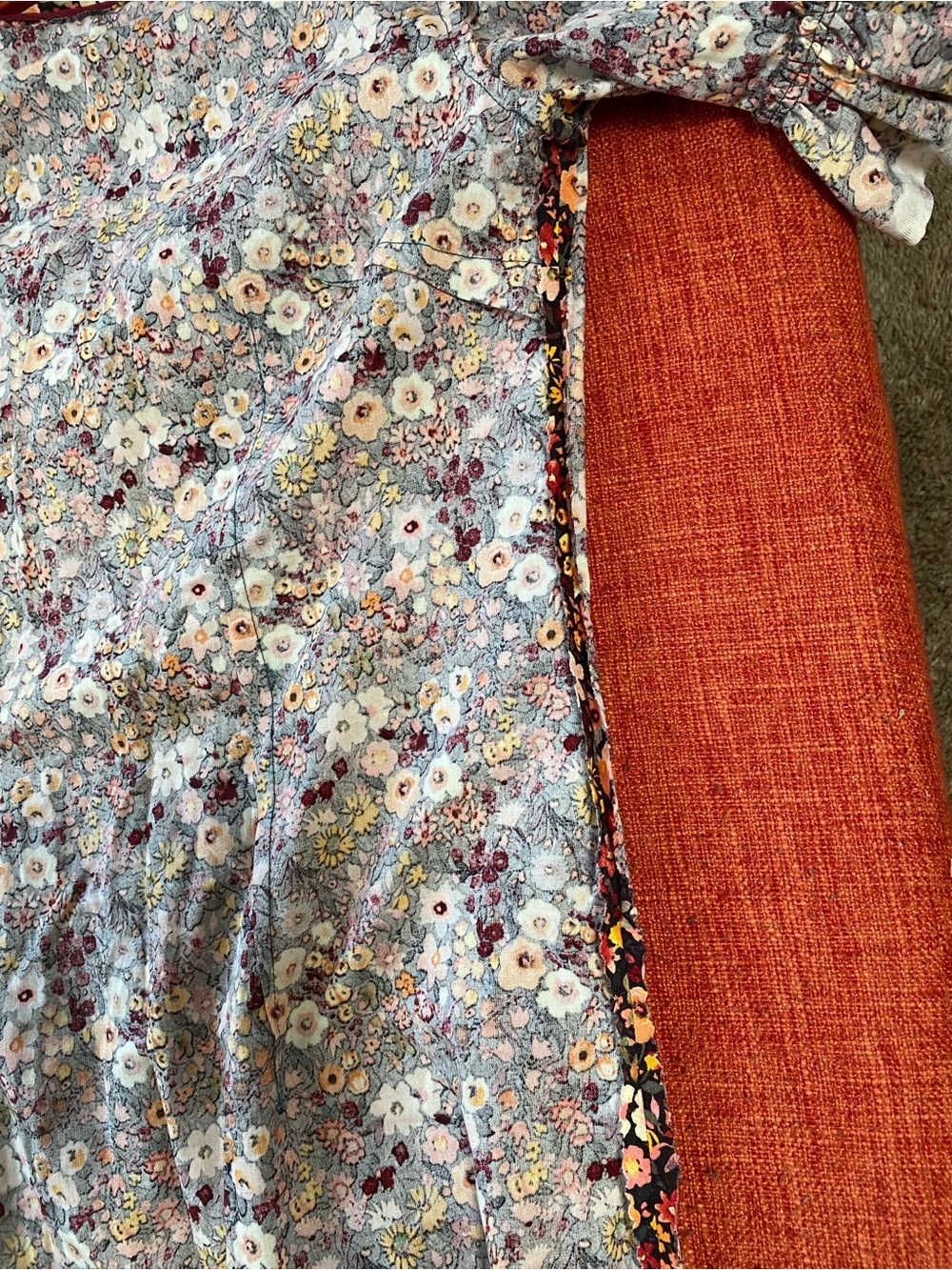 Handmade Cotton Dark Floral Print Ruffle Trim Dress - Picture 8 of 16